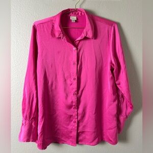 A New Day Hot Pink Pink Satin-Feel Button Up Top
